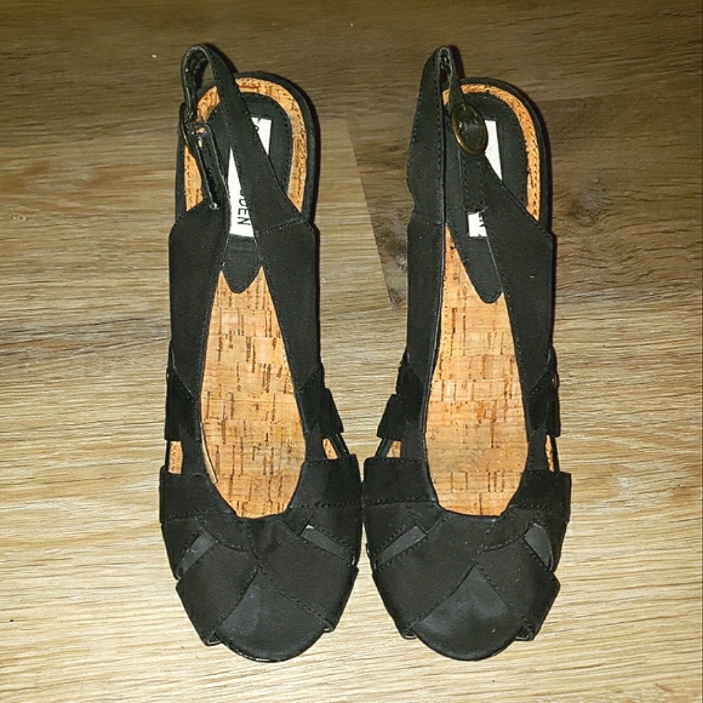 Steve Madden "Crazzy" Black Wedges, 8